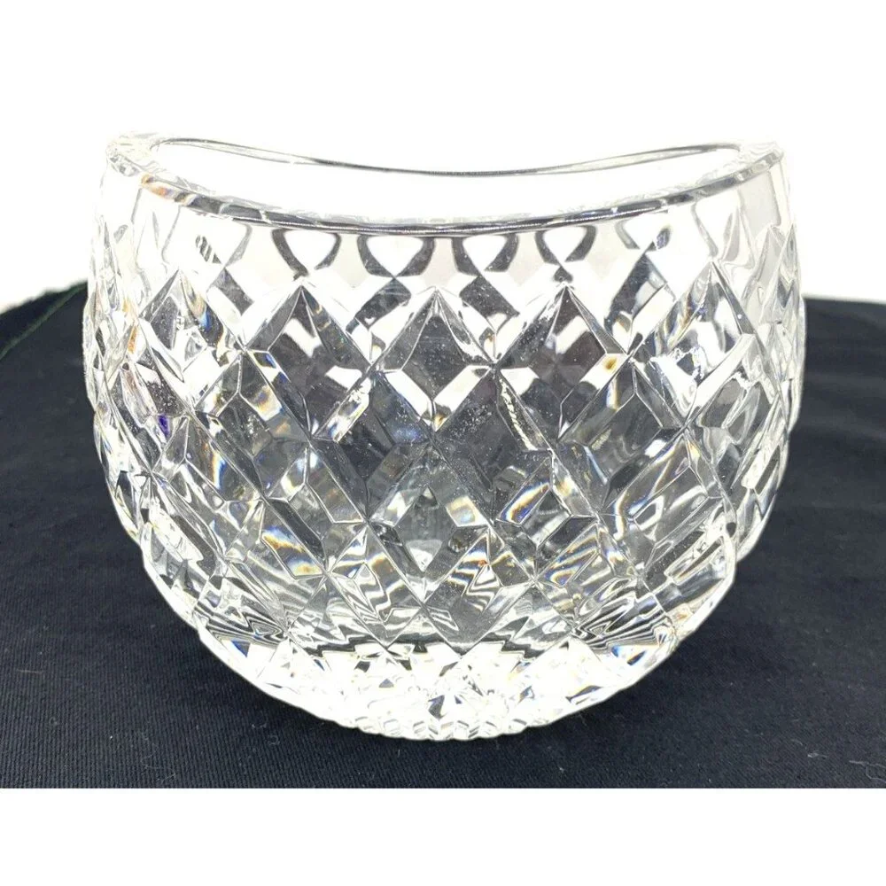 Waterford Oval Ellipse Clear Crystal Vase Diamond Pattern Signed 4” x 5” x 3